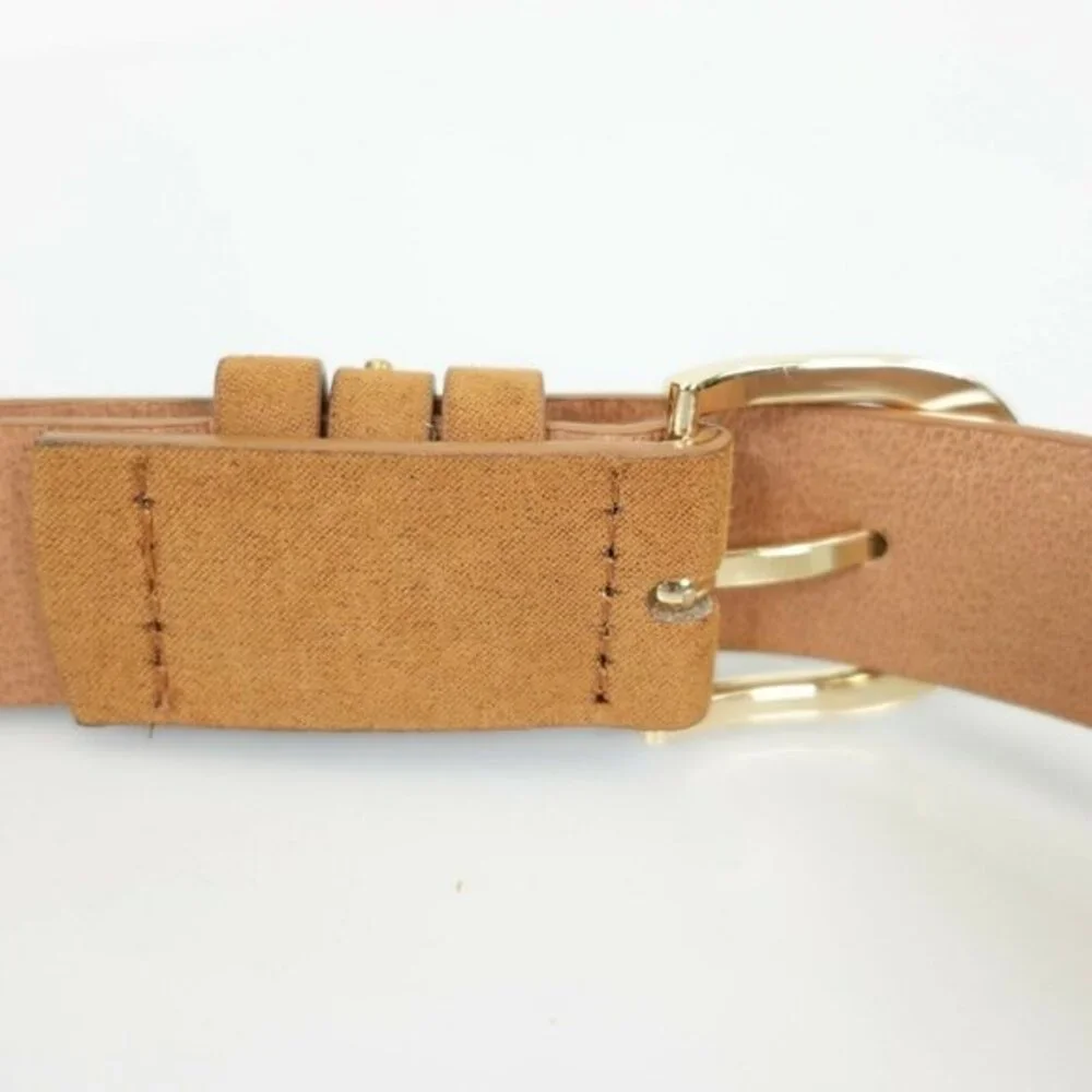 Y2K‎ Indie Sleaze Studded Belt 32 SMALL Tan Neutral Faux Suede MUDD Gold Buckle